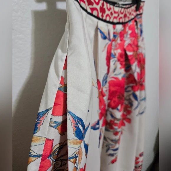 ​Flying Tomato Red Floral A-Line Skirt Geometric Border Boho Small - Picture 4 of 16
